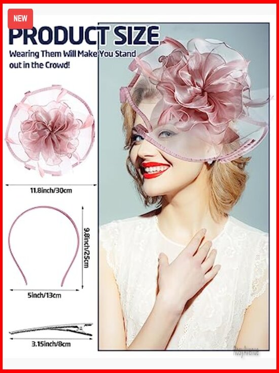 6-Piece Fascinator Hat Set for Women, Derby Cocktail Tea Party Organza main image 6